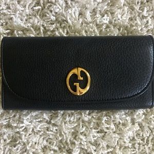 Gucci Black Leather Continental Flap Wallet